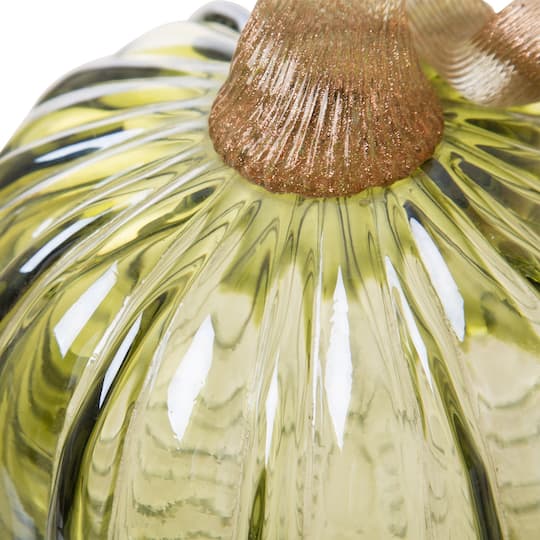 Glitzhome® 6" Green & Amber Crackle Glass Short Pumpkin, 2ct.